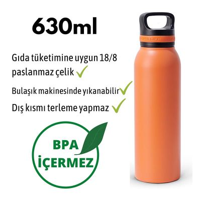 Ozdusk Paslanmaz Çelik Çift Duvarlı Macera Termosu, 630 ml, Turuncu - 5