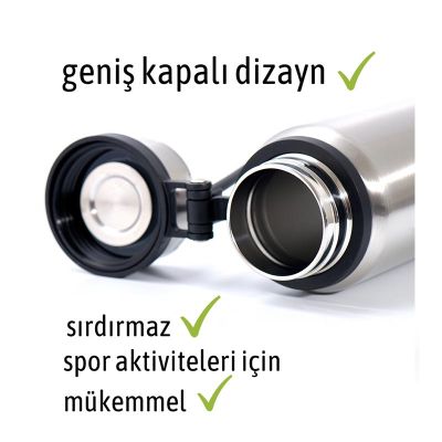 Ozdusk Paslanmaz Çelik Çift Duvarlı Spor Termos, 650 ml, Gri - 5