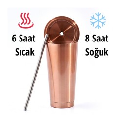 Ozdusk Paslanmaz Pipetli Termos Matara, 500 ml, Bakır - 4