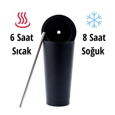 Ozdusk Paslanmaz Pipetli Termos Matara, 500 ml, Siyah - 4