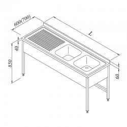 Öztiryakiler 2G/1D Countertop with Sink, Left, 3 Curtains, 180x70 cm - Öztiryakiler