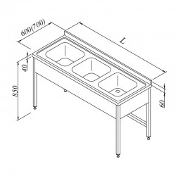 Öztiryakiler 3 Compartment 3 Curtain Sink Bench, 190x70 cm - Öztiryakiler
