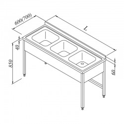 Öztiryakiler 3 Compartment 3 Curtain Sink Worktop, 180x60 cm - Öztiryakiler