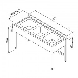 Öztiryakiler 3 Compartment 3 Curtain Sink Worktop, 190x60 cm - Öztiryakiler
