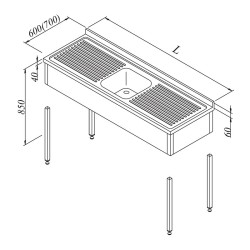 Öztiryakiler 3 Curtain Sink Bench, 1 compartment with 2 drainers, 120x60 cm - Öztiryakiler