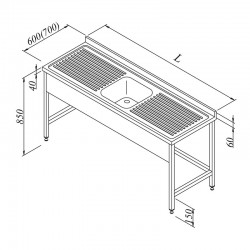 Öztiryakiler 3 Curtain Sink Bench, Left, 1G/1D, 120x60 cm, 32 kg - Öztiryakiler