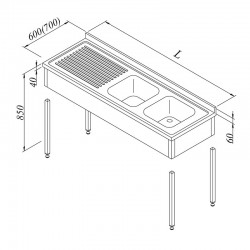 Öztiryakiler 3 Curtain Sink Bench, Left, 2G/1D, 140x60 cm, 40 kg - Öztiryakiler