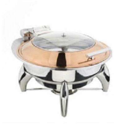 Öztiryakiler Ayaklı Dikdörtgen Cam Kapaklı Chafing Dish, GN 2/3, 6 L, Bakır, Jel Yakıtlı - 1