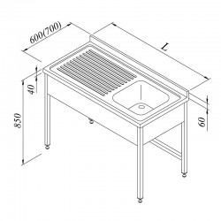 Öztiryakiler Countertop with 3 Curtain Sink, Left, 1G/1D, 140x60 cm - Öztiryakiler