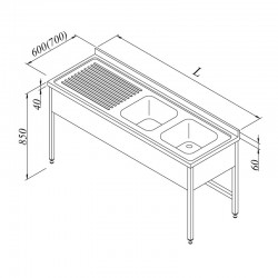 Öztiryakiler Countertop with 3 Curtain Sink, Left, 1G/1D, 150x60 cm - Öztiryakiler