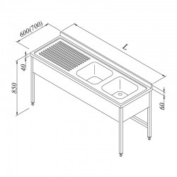 Öztiryakiler Countertop with 3 Curtain Sink, Left, 2G/1D, 180x60 cm - Öztiryakiler