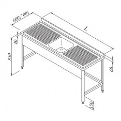 Öztiryakiler Countertop with 3 Curtain Sinks, 1G/2D, 140x60 cm - Öztiryakiler