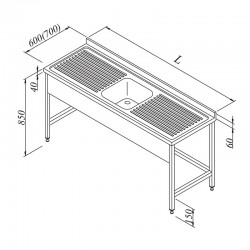 Öztiryakiler Countertop with 3 Curtain Sinks, 1G/2D, 140x70 cm - Öztiryakiler