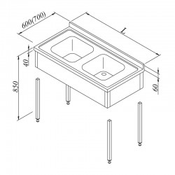 Öztiryakiler Countertop with 3 Curtain Sinks, 2G, 120x60 cm, 29.35 kg - Öztiryakiler
