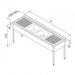 سطح عمل Öztiryakiler مع 3 أحواض ستائر، 2G/2D، 210 × 60 سم - Öztiryakiler