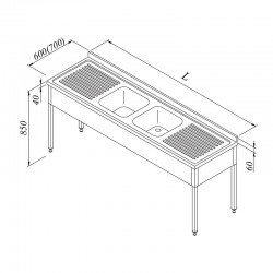 Öztiryakiler Countertop with 3 Curtain Sinks, 2G/2D, 240x70 cm - Öztiryakiler