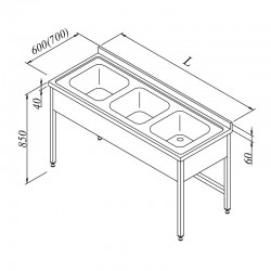 Öztiryakiler Countertop with 3 Curtains and 3 Sinks, 160x60 cm - Öztiryakiler