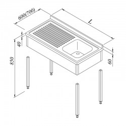 Öztiryakiler Demountable Worktop with 3 Curtain Sinks, Left, 1G/1D, 100x60 cm - Öztiryakiler