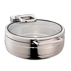 Öztiryakiler Lux Hydraulic Round Chafing Dish with Glass Lid, GN 1-2, 4 L - Öztiryakiler