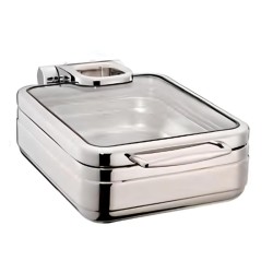 Öztiryakiler Lux Rectangular Chafing Dish with Hydraulic Glass Lid, GN 1-1, 9 L - Öztiryakiler