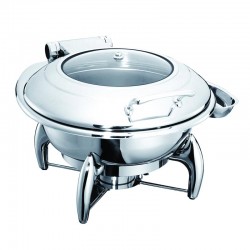 Öztiryakiler Round Footed Chafing Dish with Glass Lid, 6 L, Gel Fuelled - Öztiryakiler