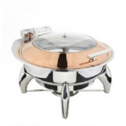 Öztiryakiler Standing Rectangular Chafing Dish with Glass Lid, GN 2/3, 6 L, Copper, Gel Fuelled - Öztiryakiler