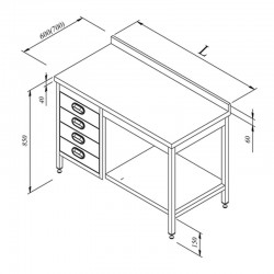 Öztiryakiler Work Bench with Base Shelf and Drawers, 120x60 cm - Öztiryakiler