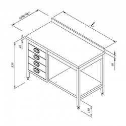 Öztiryakiler Work Bench with Base Shelf and Drawers, 140x60 cm - Öztiryakiler