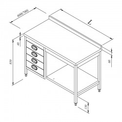 Öztiryakiler Work Bench with Base Shelf and Drawers, 140x70 cm - Öztiryakiler