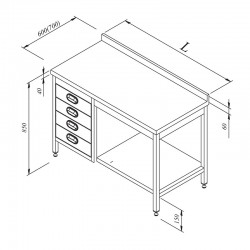 Öztiryakiler Work Bench with Base Shelf and Drawers, 190x60 cm - Öztiryakiler