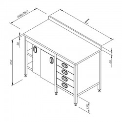 Öztiryakiler Work Bench with Drawers and Shelves, 190x70 cm - Öztiryakiler