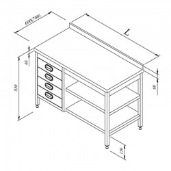 Öztiryakiler Work Bench with Intermediate Shelves and Drawers, 120x60 cm - Öztiryakiler
