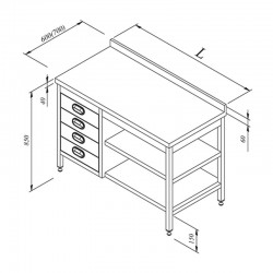 Öztiryakiler Work Bench with Intermediate Shelves and Drawers, 120x70 cm - Öztiryakiler