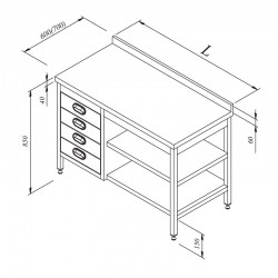 Öztiryakiler Work Bench with Intermediate Shelves and Drawers, 140x60 cm - Öztiryakiler