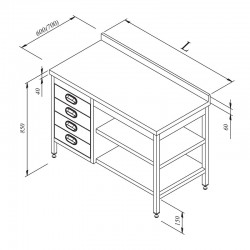 Öztiryakiler Work Bench with Intermediate Shelves and Drawers, 190x60 cm - Öztiryakiler