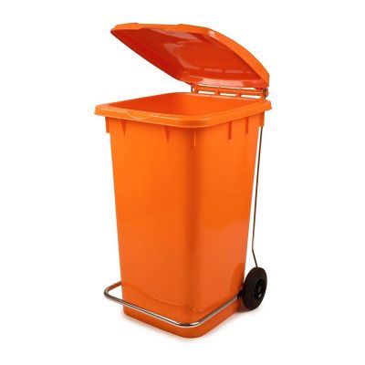 Bora Plastik Pedallı Demirli Çöp Kovası, 120 L, Turuncu - 1