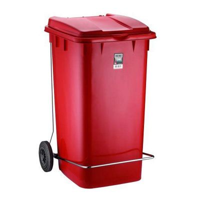 Bora Plastik Pedallı Demirli Çöp Kovası, 240 L, Kırmızı - 1