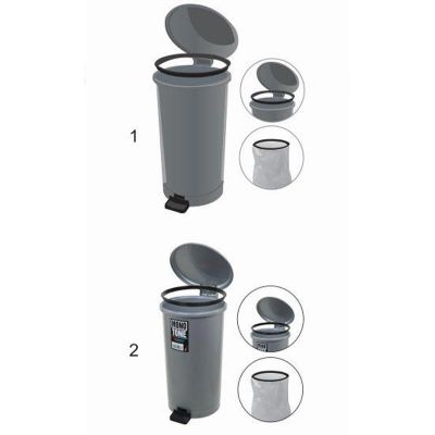 Bora Plastik Pedallı Derin Çöp Kovası, No: 2, 21.4 L, Gri - 2