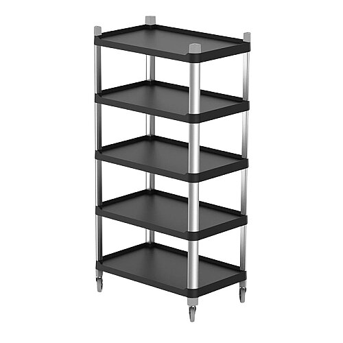 Plastport 5 Katlı Açık Plastik Servis Arabası, 160x80x50 cm, Siyah - Plastport
