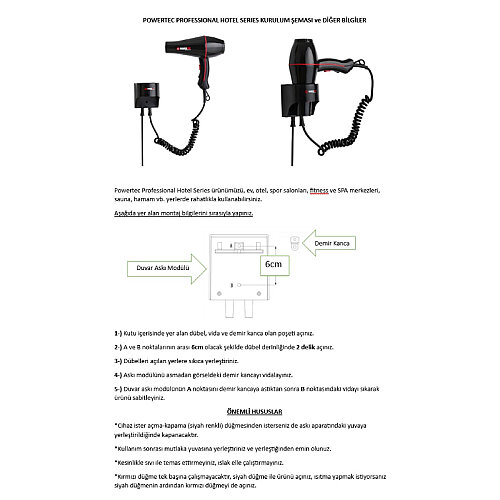 Powertec TR-301 Profesyonel Otel Tipi Saç Kurutma ve Fön Makinesi, 2500 W, Siyah - 8