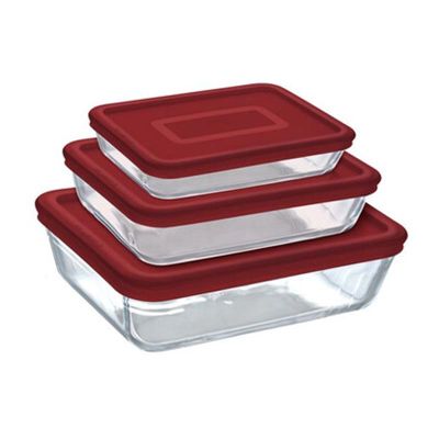 Pyrex 913S343/XX46 Dikdörtgen Kapaklı Fırın Kabı Seti, Kırmızı - 1