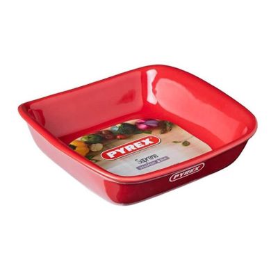 Pyrex SU24SR5/7246 Kare Seramik Fırın Kabı, 24 cm, Kırmızı - 1