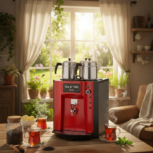 Remta DE10P Premium Jumbo Çay Makinesi, 3 Demlikli, 40 L, Elektrikli, Kırmızı - Remta (1)