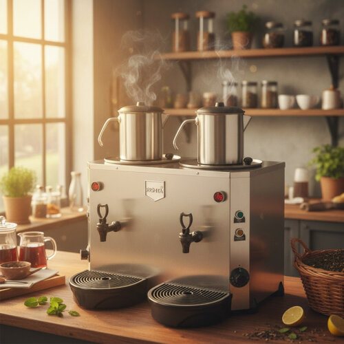 Remta DE15 Jumbo Çay Makinesi, 2 Demlikli, 9+9 L, Elektrikli, Gri - Remta (1)