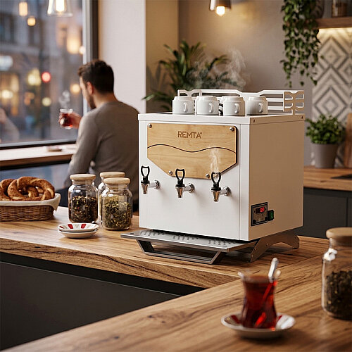 Remta DE31 3 Musluklu Şamandıralı Jumbo Çay Makinesi, 21.5 L, Beyaz - 2