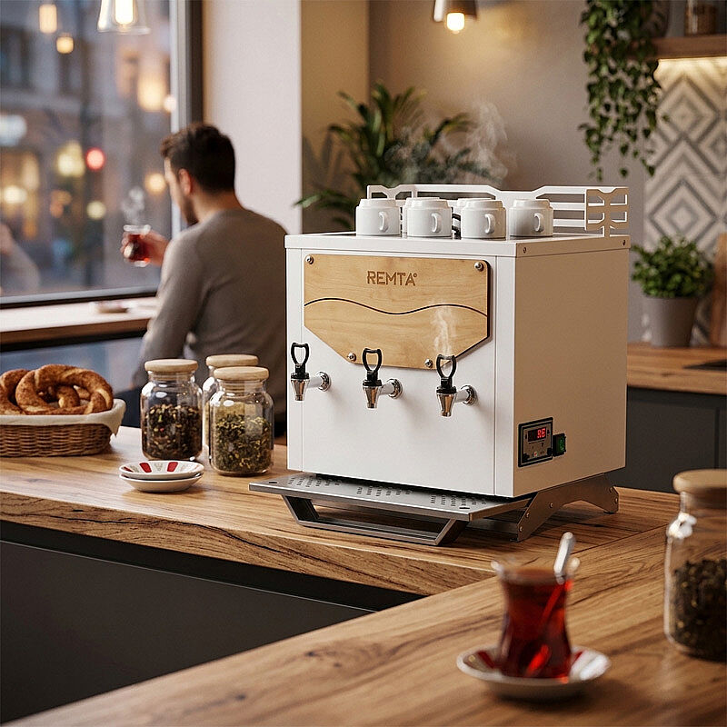 Remta DE31 3 Musluklu Şamandıralı Jumbo Çay Makinesi, 21.5 L, Beyaz - Remta