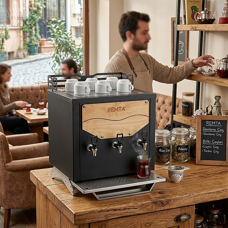 Remta DE31 3 Musluklu Şamandıralı Jumbo Çay Makinesi, 21.5 L, Siyah - Remta