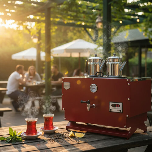 Remta EP02-L صانعة شاي مزدوجة الجدران مع إبريقين للشاي، 20 لتر، كهربائي، أحمر - 2