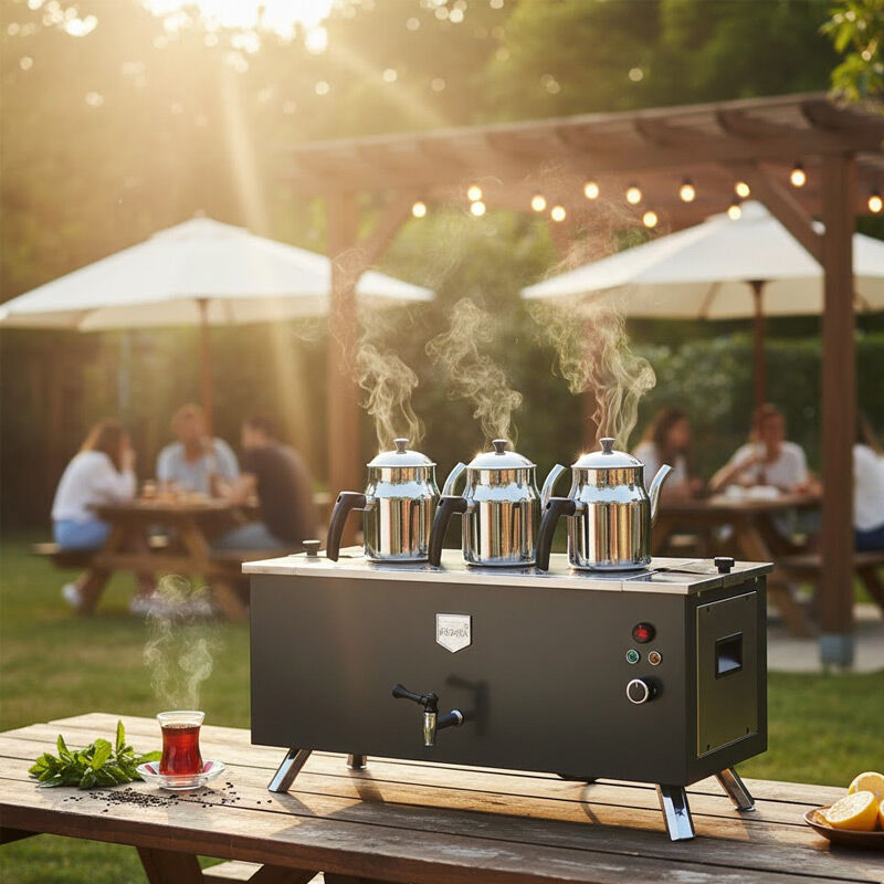 Remta EP03-L صانعة شاي مزدوجة الجدران مع 3 أباريق شاي، 31 لتر، كهربائي، أسود - Remta