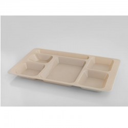 Rubikap 5+1 Compartment Polycarbonate Tabldot Tray, 23x38 cm, Cream - Rubikap